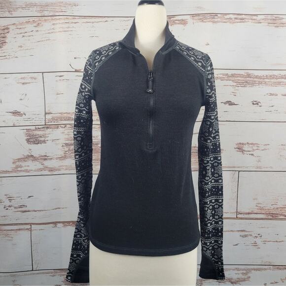 Terramar Woolskins Merino Blend 1/2 Zip Pullover Black Snowflake Size Small - Picture 1 of 7